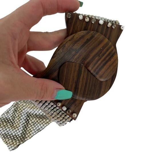Vintage Hand-made Boho Belt Stretchy Beaded Bali Belt with Wooden Hook Buckle - Picture 10 of 15